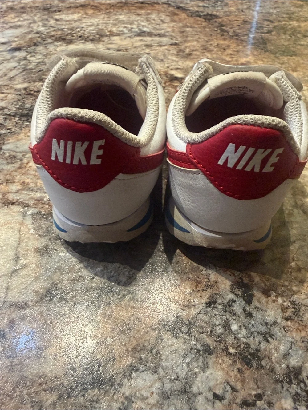 Nike Kids White Sneakers with Red Swoosh and Blue Trim - Picture 4 of 6